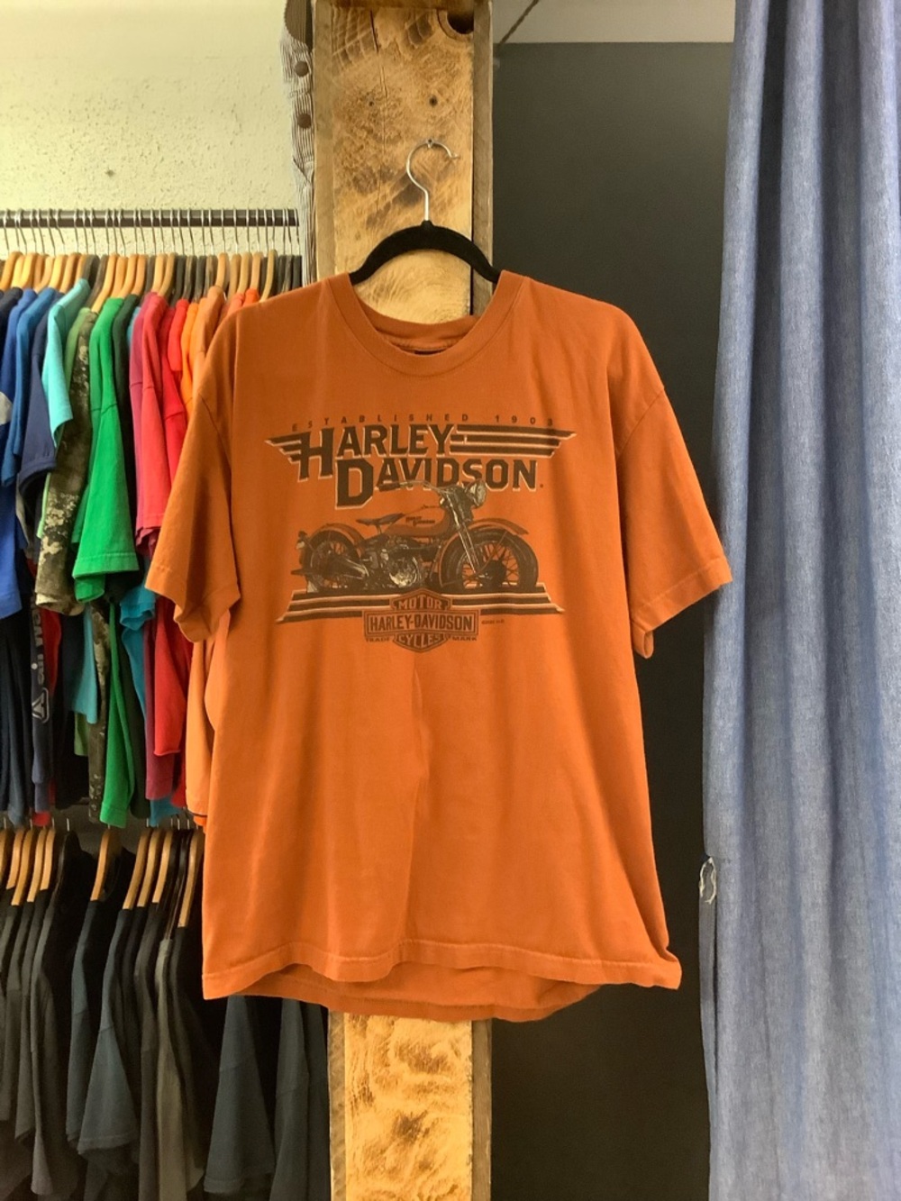 Vintage Harley-Davidson Rust Orange Motorcycle Graphic Tee